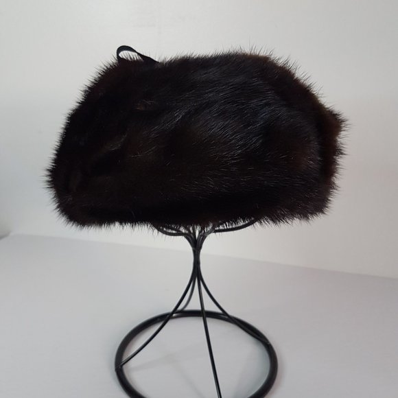 Vintage Dark Brown Mink Suede Fur Aviator Hat, Real Fur Trapper Hat - Picture 4 of 10